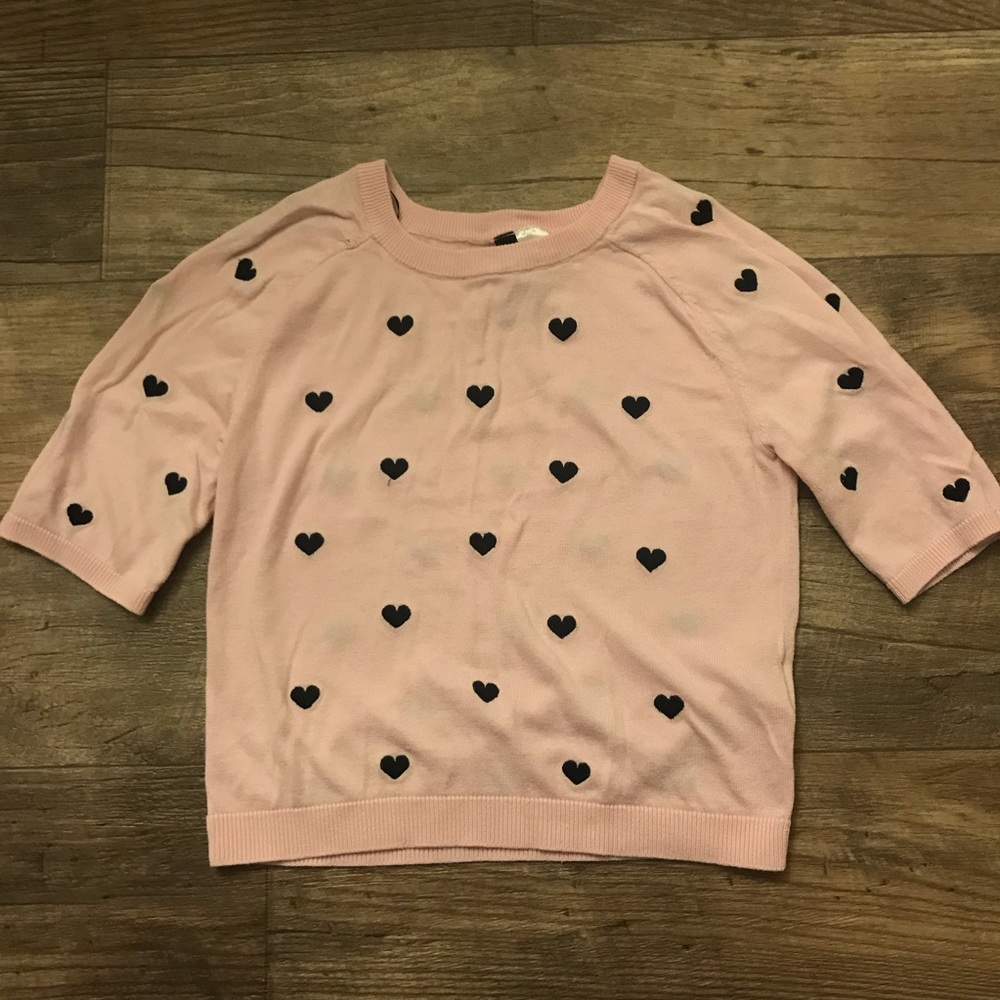 H&M embroidered cropped sweater pink